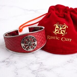 Rustic Cuff Red Leather Medallion Bracelet Wide Statement Cuff